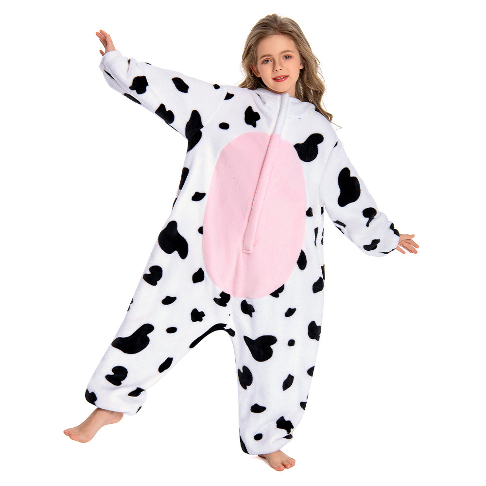 OLAOLA Kids Pink Cow Animal Onesie Plush Soft Flannel Warm Home Pajamas One-Piece Sleepwear