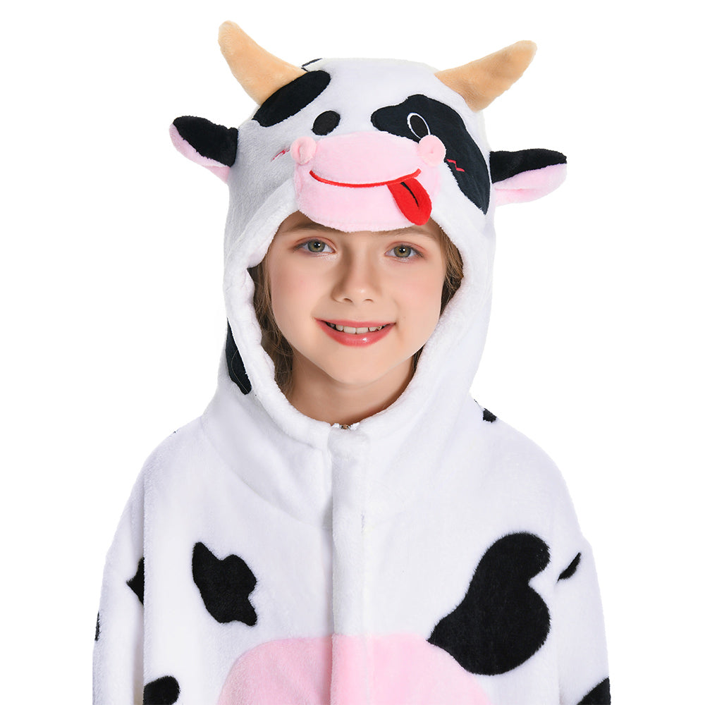 OLAOLA Kids Pink Cow Animal Onesie Plush Soft Flannel Warm Home Pajamas One-Piece Sleepwear