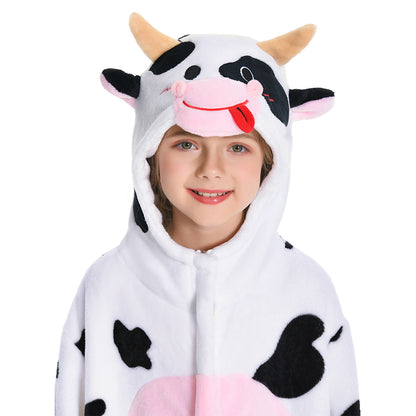 OLAOLA Kids Pink Cow Animal Onesie Plush Soft Flannel Warm Home Pajamas One-Piece Sleepwear