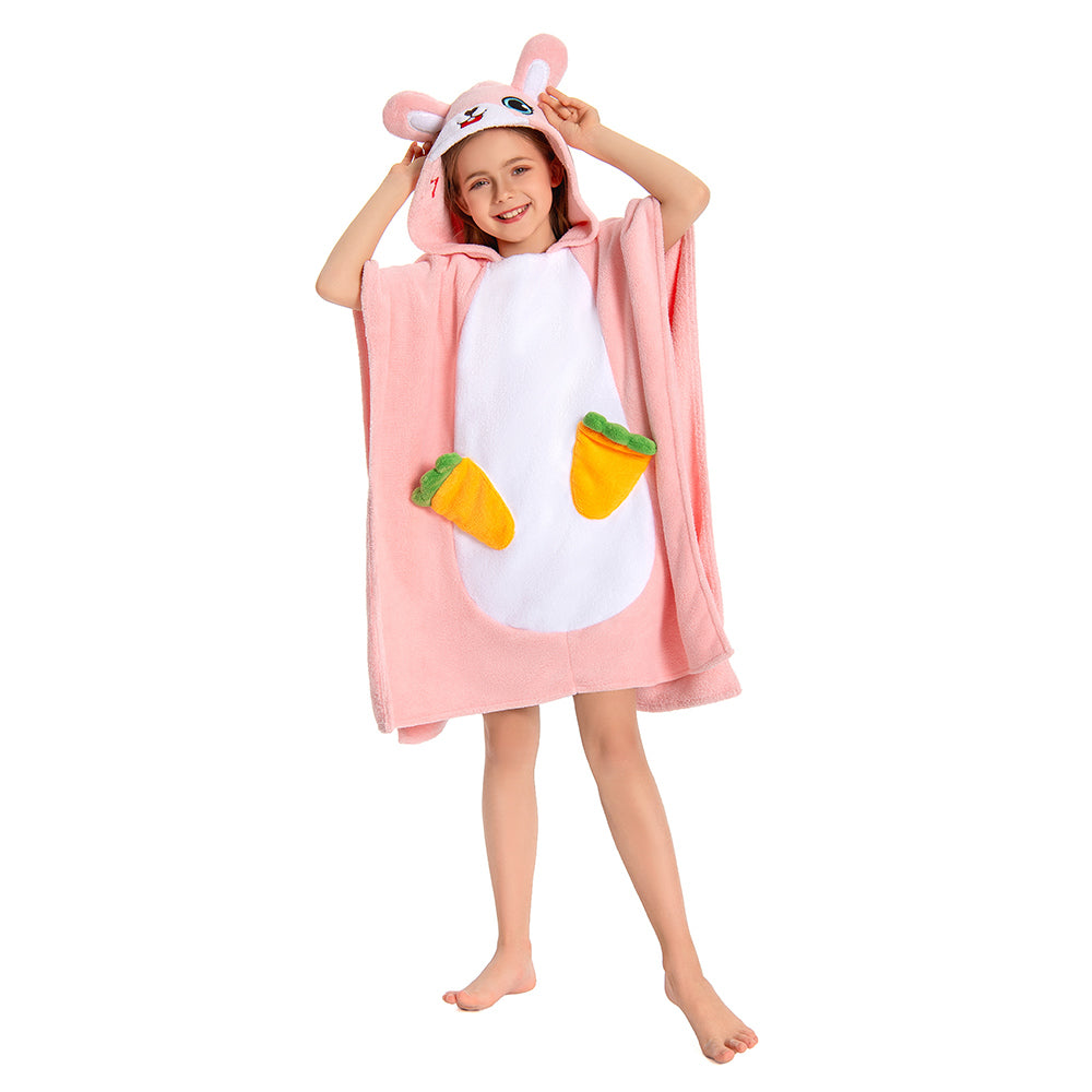 OLAOLA Kids Pink Rabbit Animal Beach Towels Bathrobe Blanket Plush Soft Coral Fleece Homewear