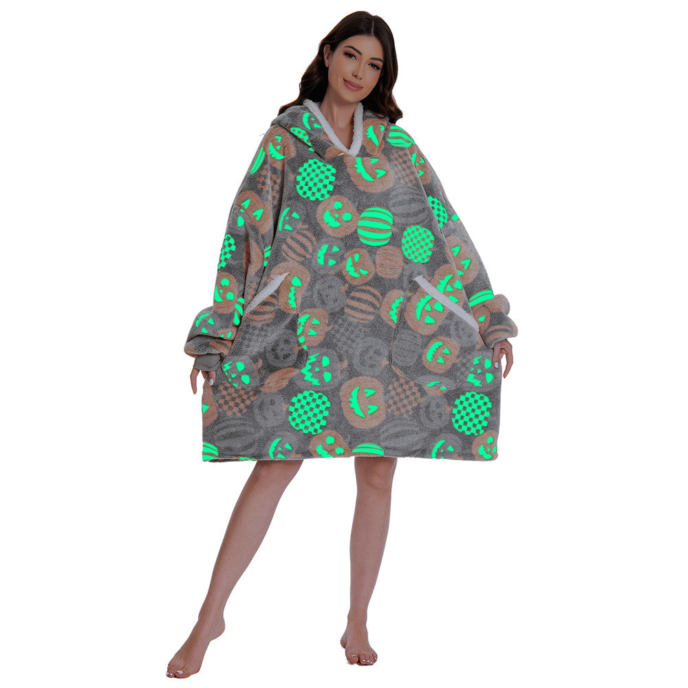OLAOLA Unisex Adult Kids Plush Pumpkin Wearable Blanket Hoodie Warm Home One-Piece Sleepwear