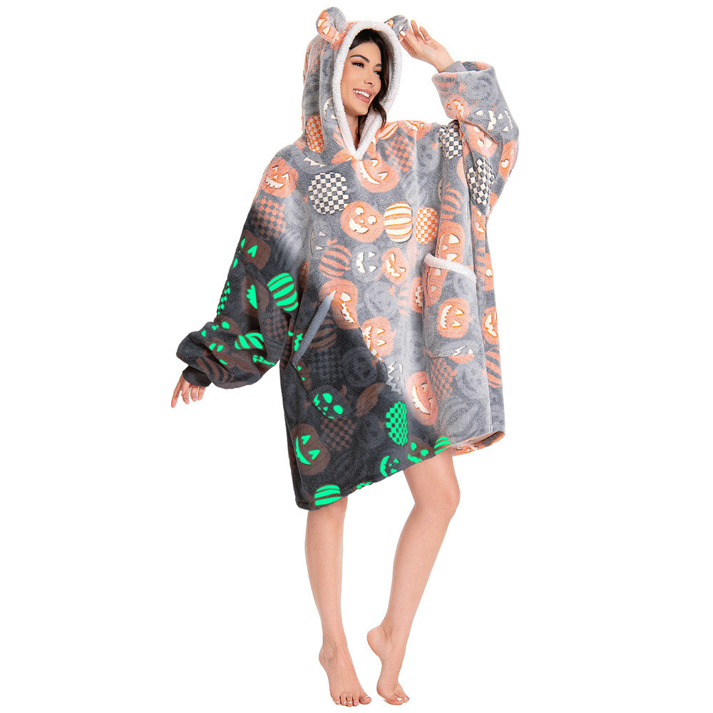 OLAOLA Unisex Adult Kids Plush Pumpkin Wearable Blanket Hoodie Warm Home One-Piece Sleepwear