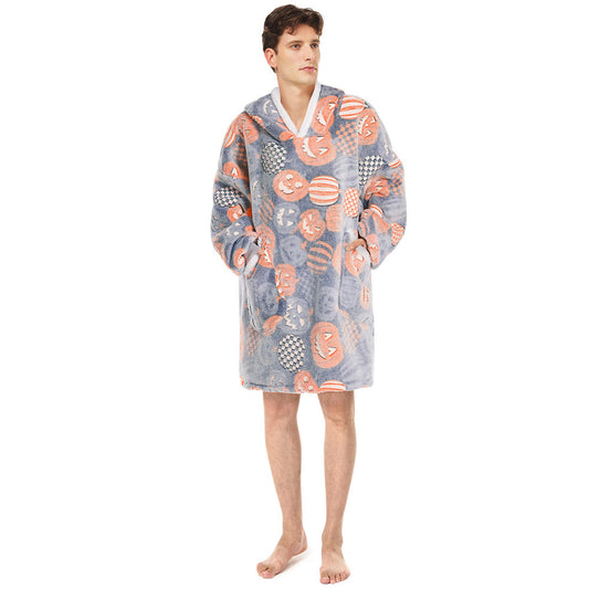 OLAOLA Unisex Adult Kids Plush Pumpkin Wearable Blanket Hoodie Warm Home One-Piece Sleepwear