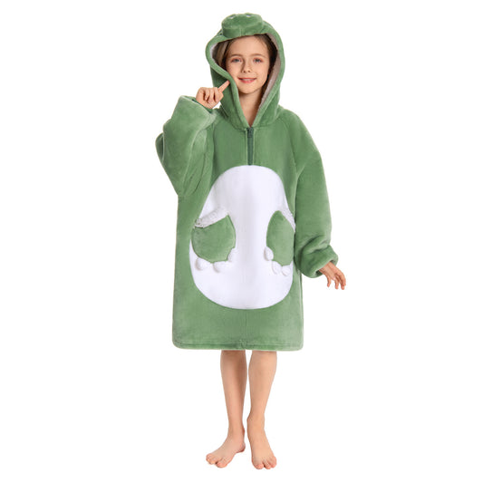 Kids OLAOLA Green Dinosaur Wearable Blanket Hoodie Animals Onesie Oversized Soft Homewear With Giant Pocket