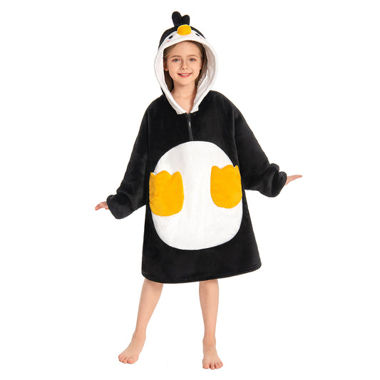 Kids OLAOLA Penguin Wearable Blanket Hoodie Animals Onesie Oversized Soft Homewear With Giant Pocket