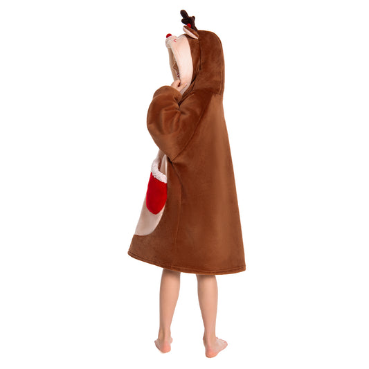 Kids OLAOLA Reindeer Wearable Blanket Hoodie Animals Christmas Onesie Oversized Soft Homewear With Giant Pocket