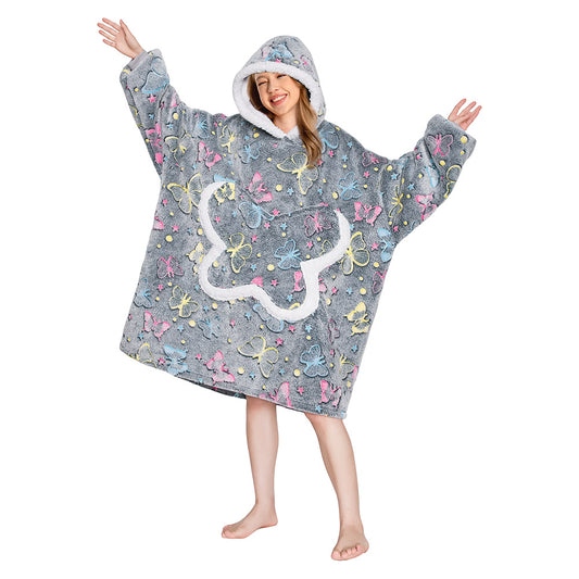 OLAOLA Printed Butterfly Luminous Glow In The Dark Wearable Hoodie Animals Onesie Oversized Soft Homewear For Adult