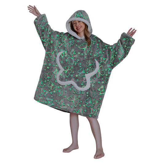 OLAOLA Printed Butterfly Luminous Glow In The Dark Wearable Hoodie Animals Onesie Oversized Soft Homewear For Adult