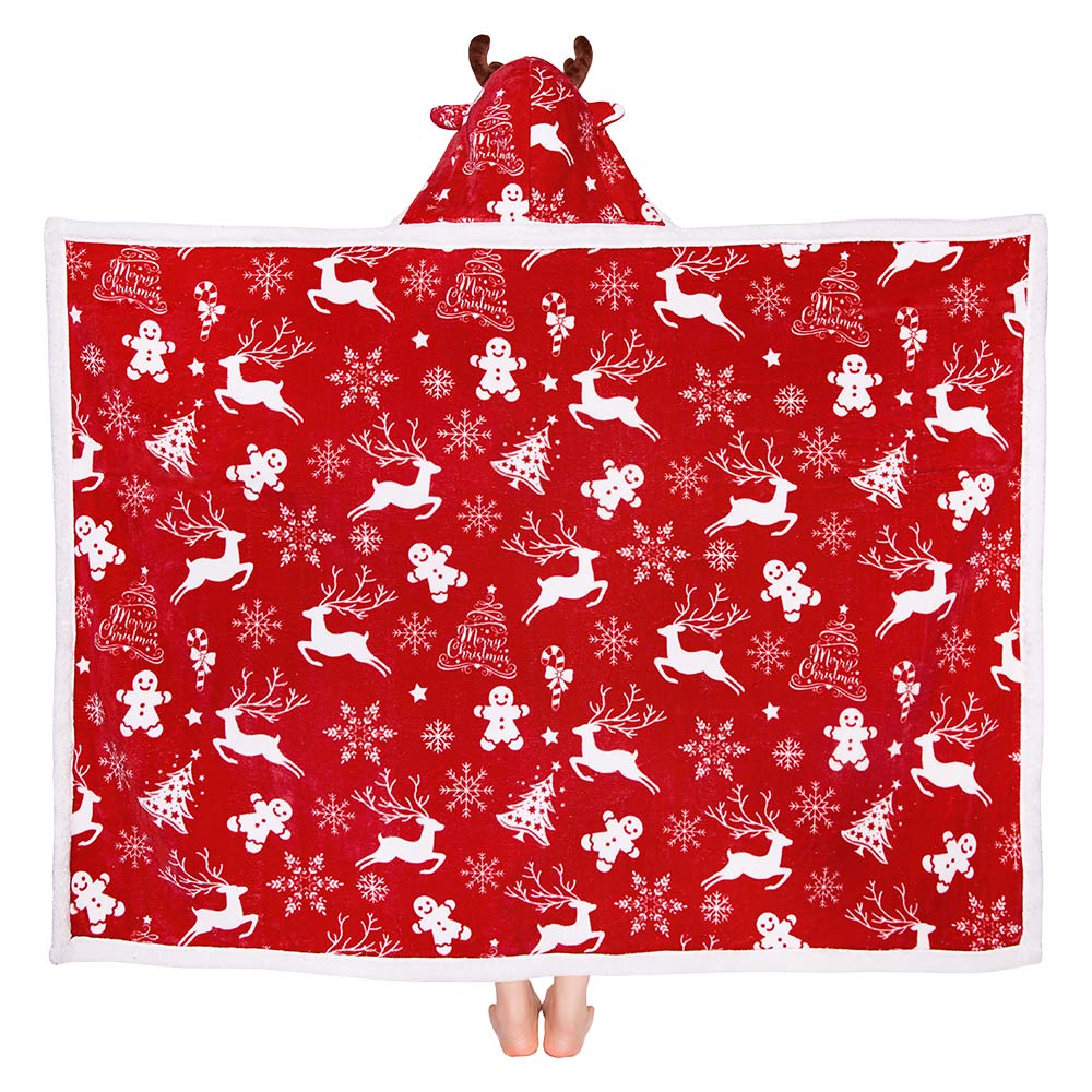 OLAOLA Red Christmas Flannel Blanket With Hat Original Design Warm Fuzzy Soft Bed Couch Sofa Throw Blanket Home Decoration