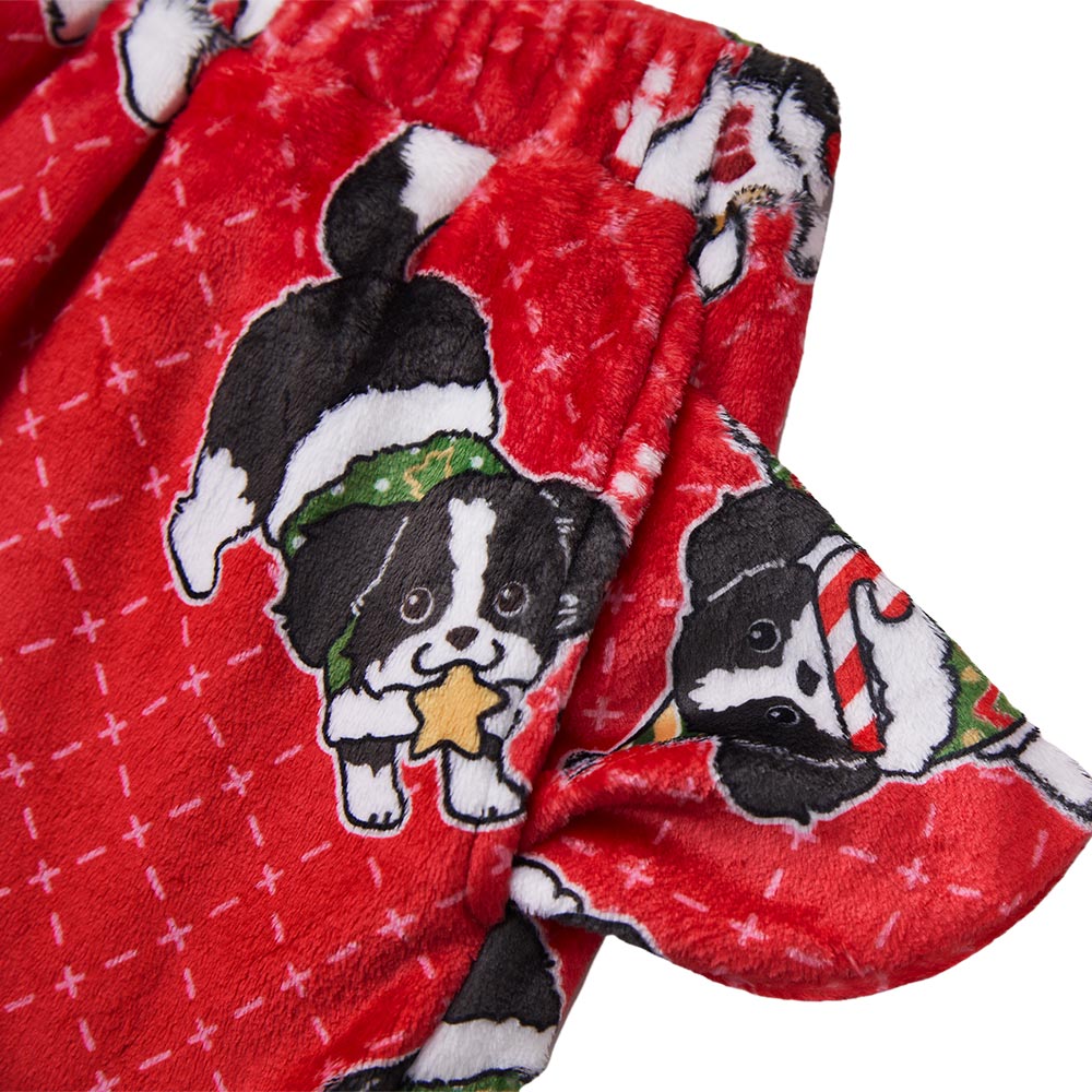OLAOLA Christmas Dog Printed Fuzzy Plush Pajama Pants Drawstring Elastic Waist Wide Leg Pj Bottoms Lounge Pants Animals Onesie