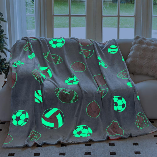 OLAOLA Glow In The Dark Blanket Soccer for Kids Soft Cozy Football Luminous Flannel Throw Blankets For Birthday Gift