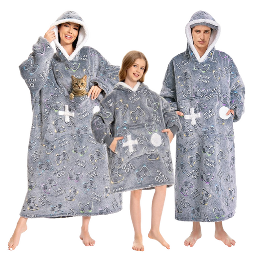 OLAOLA Unisex Adult Kids Plush Game Controller Wearable Blanket Extra Long Hoodie Warm Home One-Piece Sleepwear