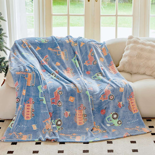 OLAOLA Toy Car Printed Soft Cozy Throw Blankets Warm Lightweight Night Light Flannel Blanket For Couch Bed Sofa