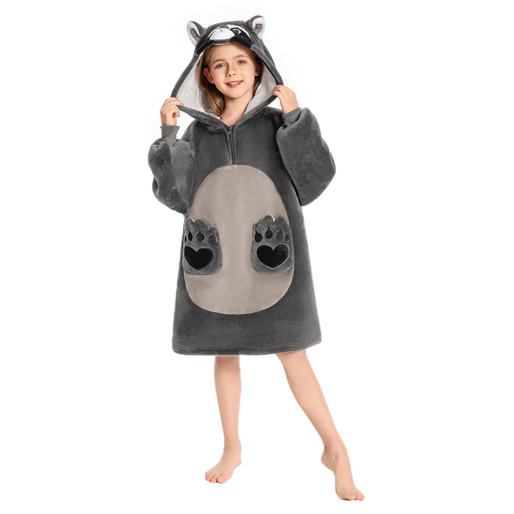 Kids OLAOLA Raccoon Wearable Blanket Hoodie Animals Onesie Oversized Soft Homewear With Giant Pocket