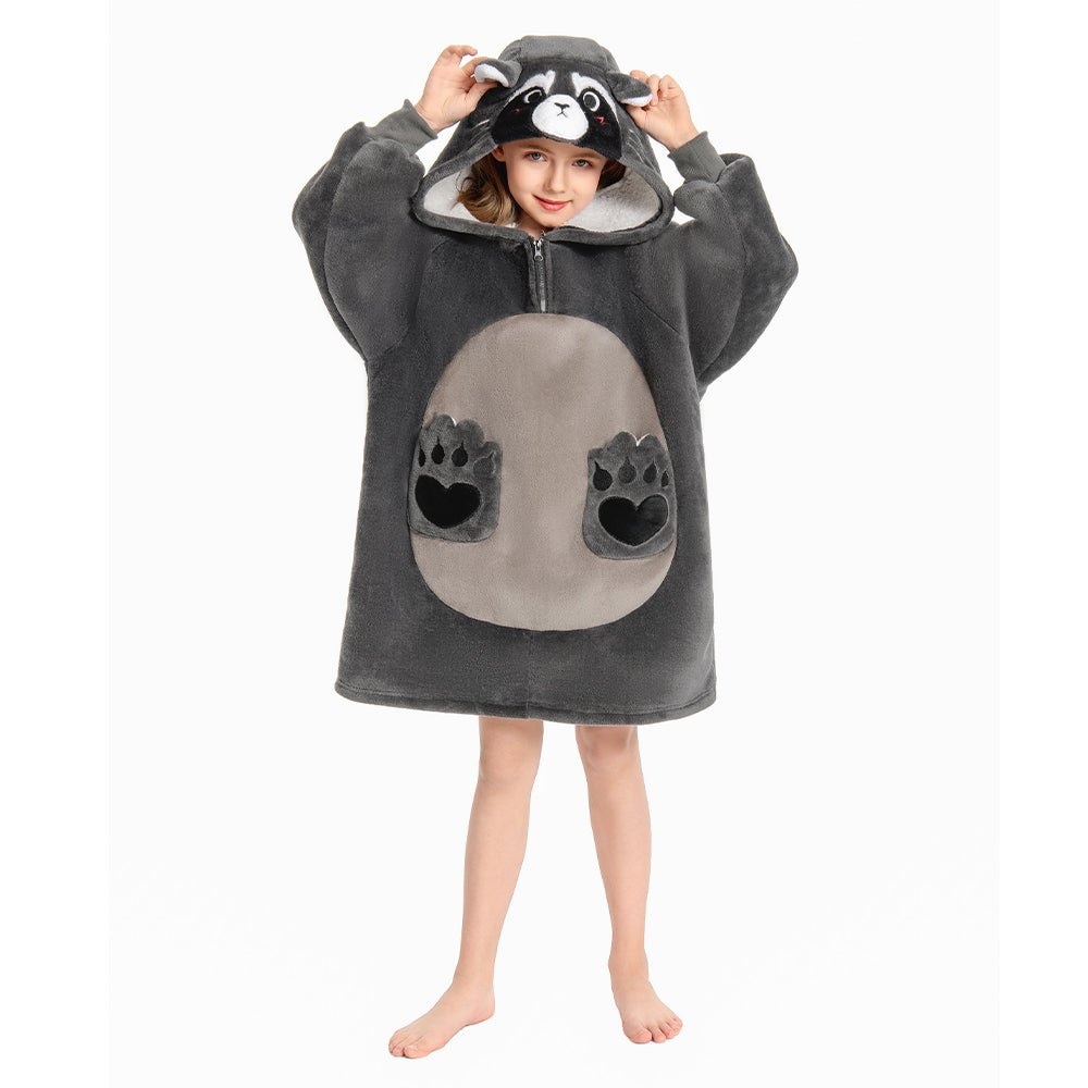 Kids OLAOLA Raccoon Wearable Blanket Hoodie Animals Onesie Oversized Soft Homewear With Giant Pocket