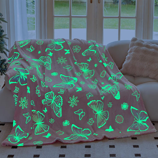 OLAOLA Pink Butterfly Glow In The Dark Blanket Soft Cozy Flannel Throw AC Comforters Nap For Kids Daughters