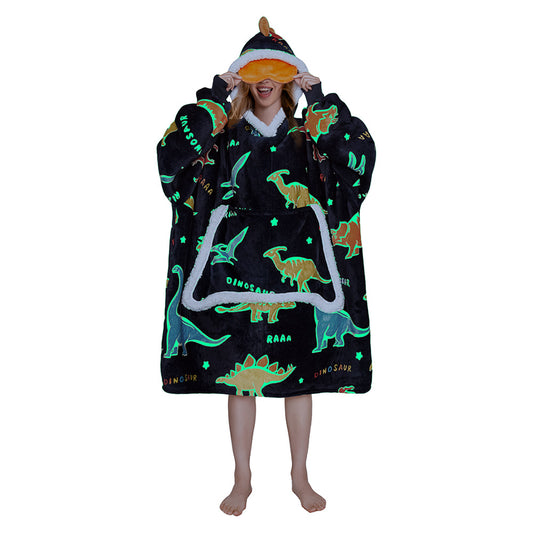 OLAOLA Printed Dinosaur Luminous Wearable Hoodie Animals Onesie Oversized Soft Homwear For Adult