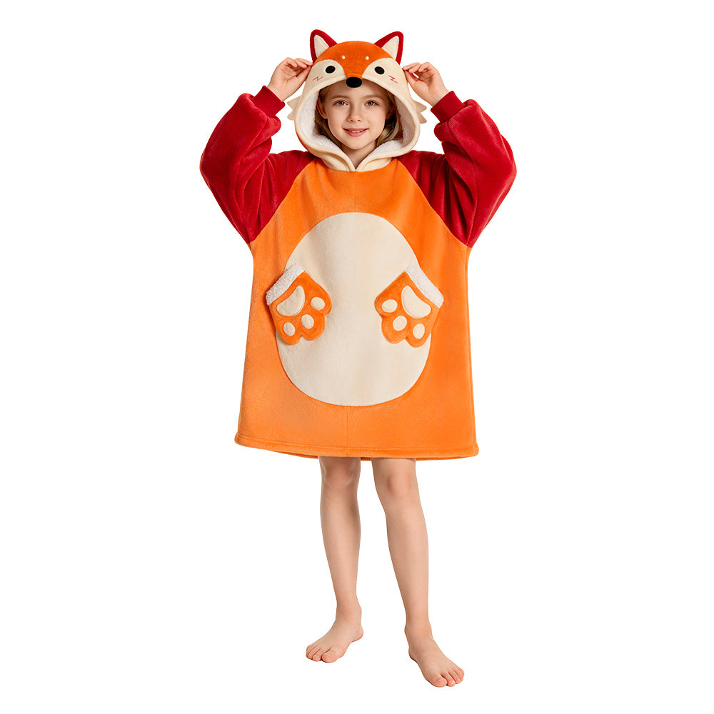 OLAOLA Kids Fox Wearable Blanket Hoodie Oversized Animal Onesie Soft Warm Cozy Homewear With Pocket For Children