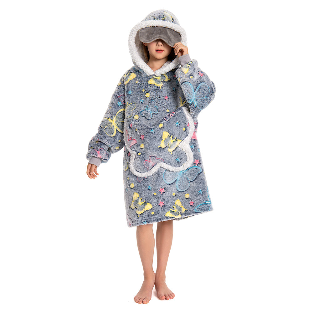 Kids OLAOLA Butterfly Glow In The Dark Wearable Blanket Hoodie Animal Onesie Oversized Soft Homewear With Giant Pocket