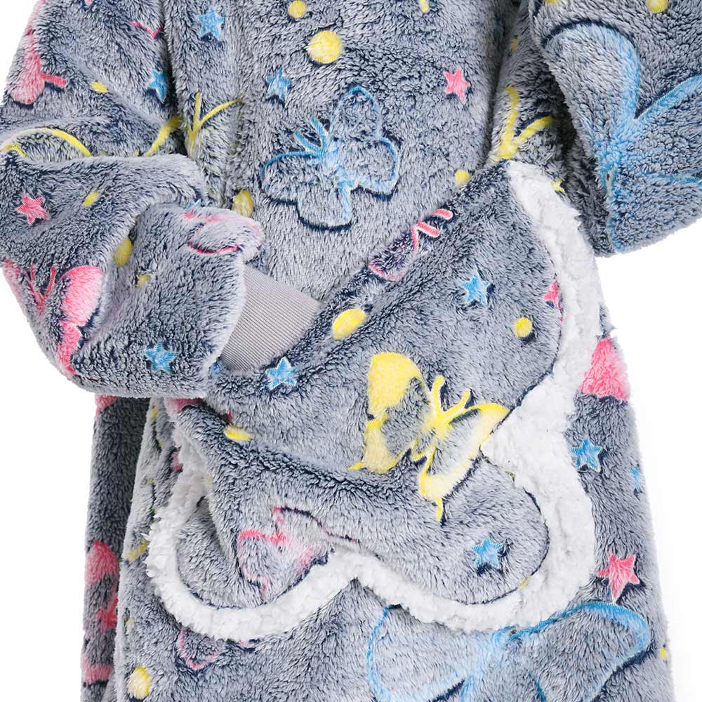 Kids OLAOLA Butterfly Glow In The Dark Wearable Blanket Hoodie Animal Onesie Oversized Soft Homewear With Giant Pocket