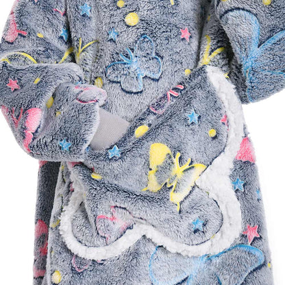 Kids OLAOLA Butterfly Glow In The Dark Wearable Blanket Hoodie Animal Onesie Oversized Soft Homewear With Giant Pocket