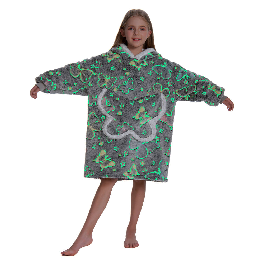 Kids OLAOLA Butterfly Glow In The Dark Wearable Blanket Hoodie Animal Onesie Oversized Soft Homewear With Giant Pocket