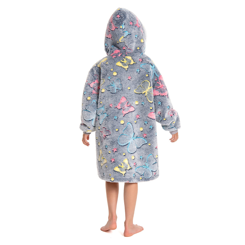 Kids OLAOLA Butterfly Glow In The Dark Wearable Blanket Hoodie Animal Onesie Oversized Soft Homewear With Giant Pocket