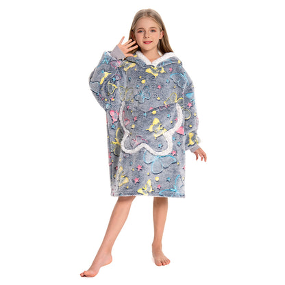Kids OLAOLA Butterfly Glow In The Dark Wearable Blanket Hoodie Animal Onesie Oversized Soft Homewear With Giant Pocket