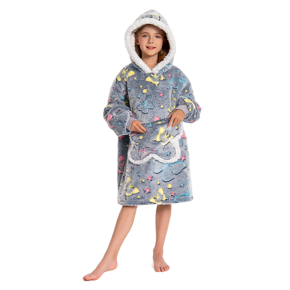 Kids OLAOLA Butterfly Glow In The Dark Wearable Blanket Hoodie Animal Onesie Oversized Soft Homewear With Giant Pocket