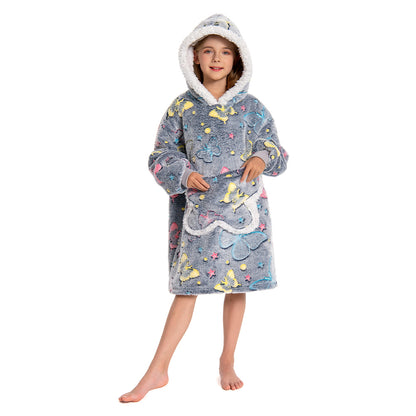 Kids OLAOLA Butterfly Glow In The Dark Wearable Blanket Hoodie Animal Onesie Oversized Soft Homewear With Giant Pocket