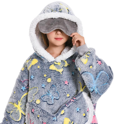 Kids OLAOLA Butterfly Glow In The Dark Wearable Blanket Hoodie Animal Onesie Oversized Soft Homewear With Giant Pocket
