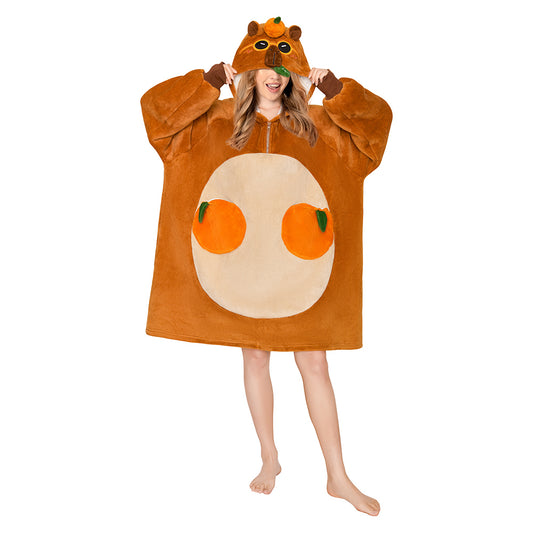 OLAOLA Capybara Wearable Blanket Hoodie For Adult Oversized Animal Onesie Hooded Blanket Soft Warm Cozy Sherpa Fleece Sweatshirt
