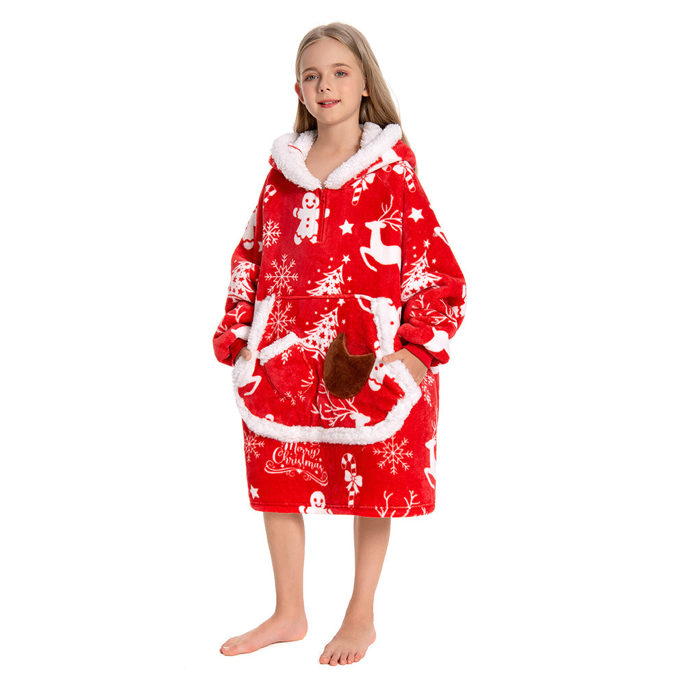 Kids OLAOLA Red Reindeer Wearable Blanket Hoodie Elk Animals Christmas Onesie Oversized Soft Homewear With Giant Pocket