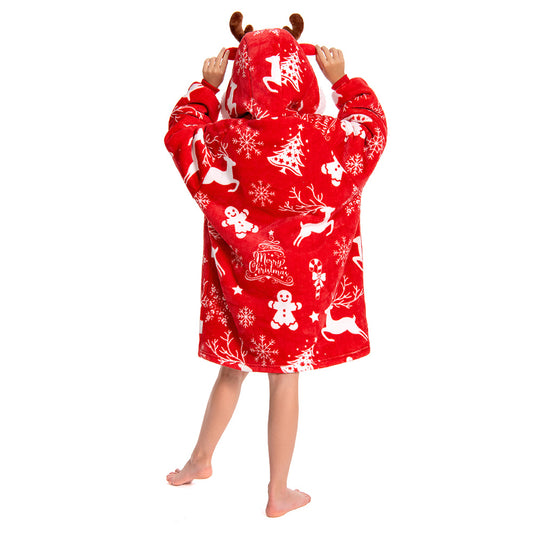 Kids OLAOLA Red Reindeer Wearable Blanket Hoodie Elk Animals Christmas Onesie Oversized Soft Homewear With Giant Pocket