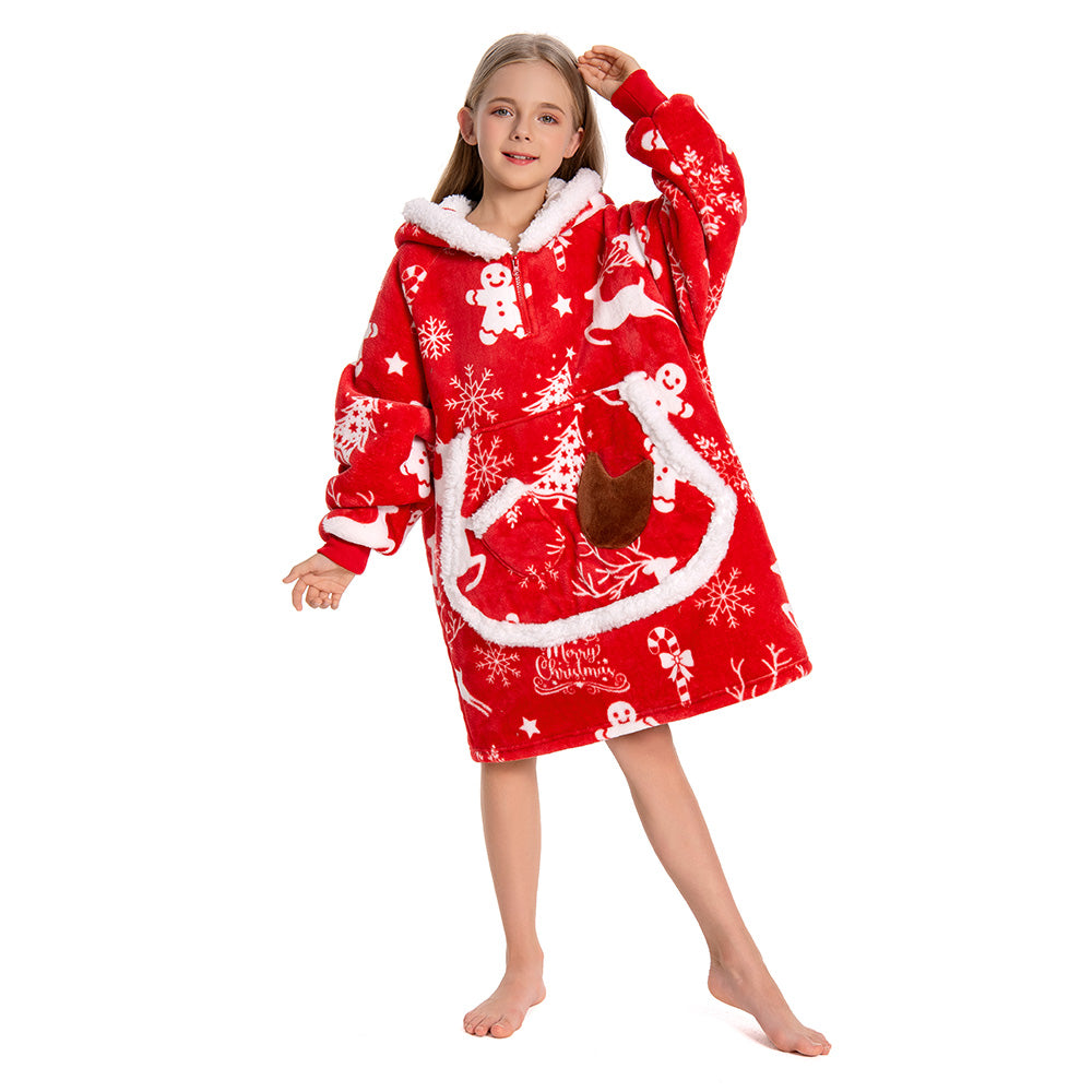 Kids OLAOLA Red Reindeer Wearable Blanket Hoodie Elk Animals Christmas Onesie Oversized Soft Homewear With Giant Pocket