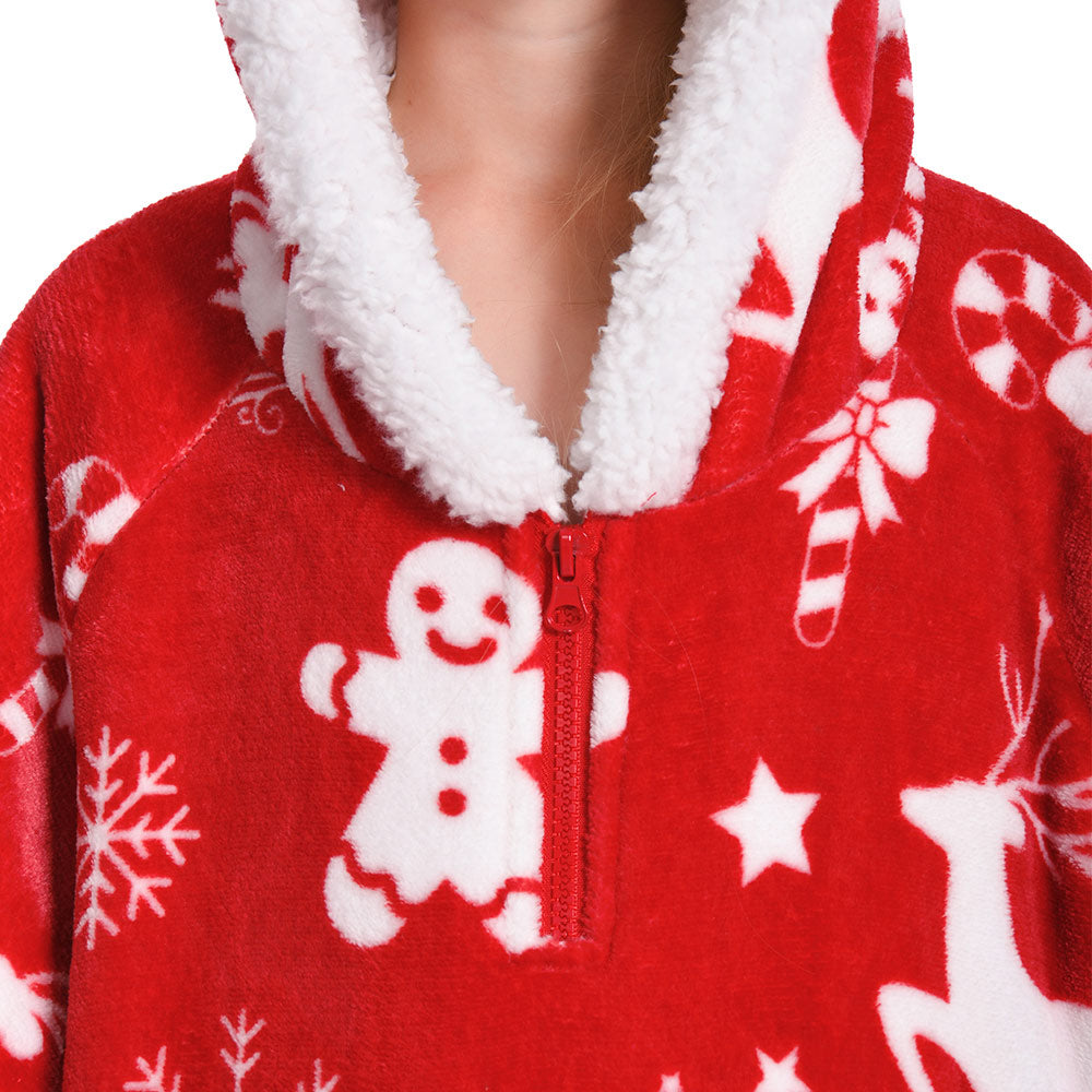 Kids OLAOLA Red Reindeer Wearable Blanket Hoodie Elk Animals Christmas Onesie Oversized Soft Homewear With Giant Pocket