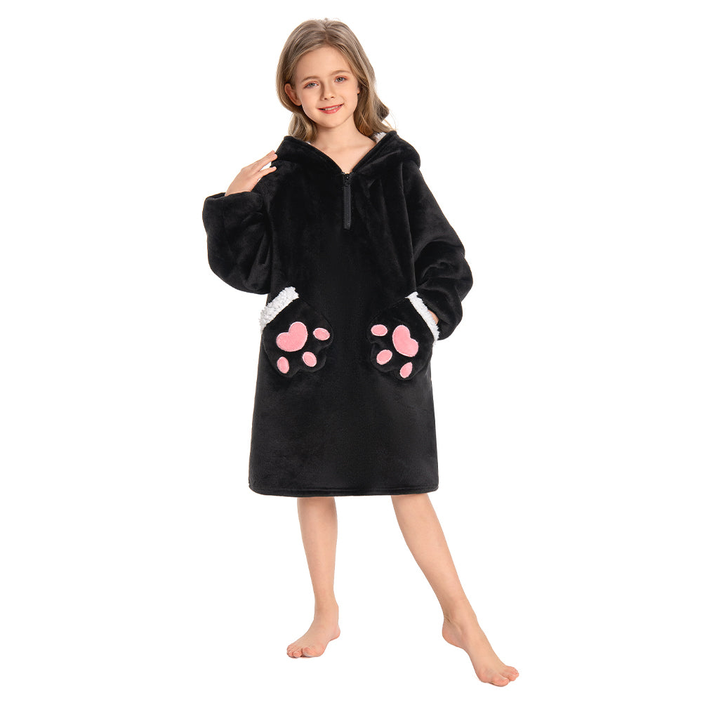Kids OLAOLA Black Cat Wearable Blanket Hoodie Animals Onesie Oversized Soft Homewear With Giant Pocket