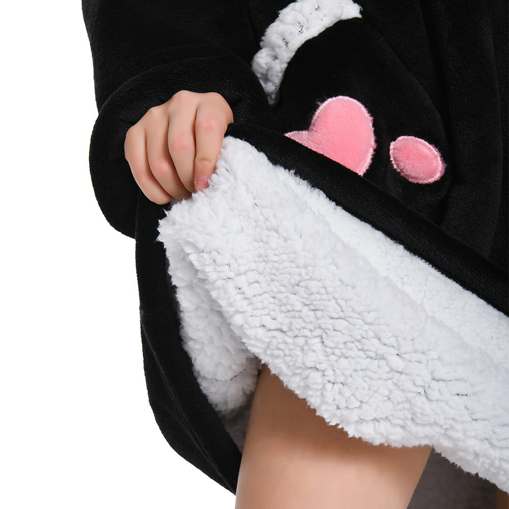 Kids OLAOLA Black Cat Wearable Blanket Hoodie Animals Onesie Oversized Soft Homewear With Giant Pocket