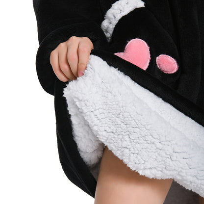 Kids OLAOLA Black Cat Wearable Blanket Hoodie Animals Onesie Oversized Soft Homewear With Giant Pocket