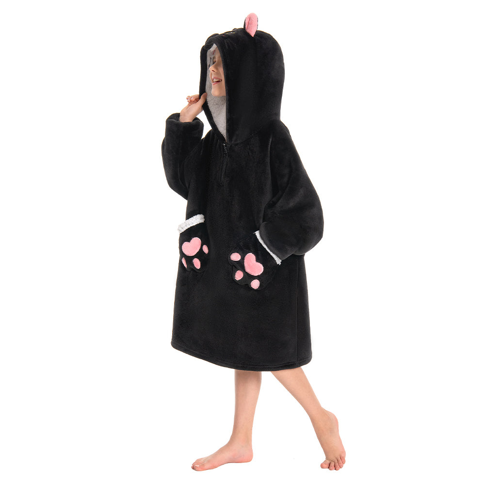 Kids OLAOLA Black Cat Wearable Blanket Hoodie Animals Onesie Oversized Soft Homewear With Giant Pocket
