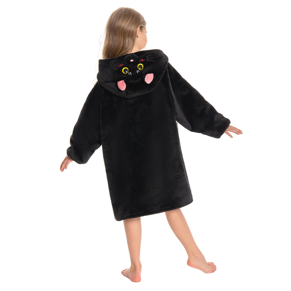Kids OLAOLA Black Cat Wearable Blanket Hoodie Animals Onesie Oversized Soft Homewear With Giant Pocket