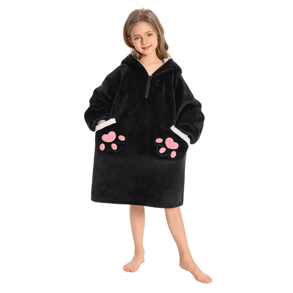 Kids OLAOLA Black Cat Wearable Blanket Hoodie Animals Onesie Oversized Soft Homewear With Giant Pocket