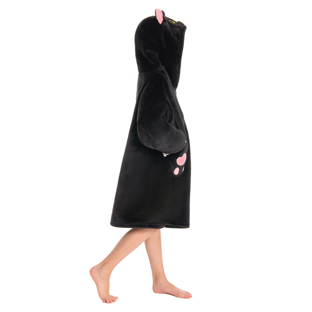 Kids OLAOLA Black Cat Wearable Blanket Hoodie Animals Onesie Oversized Soft Homewear With Giant Pocket