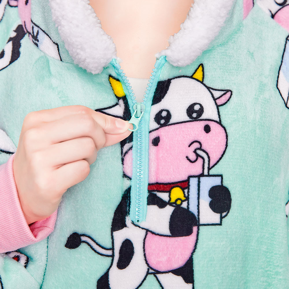 OLAOLA Blue Cow Wearable Blanket Kawaii Cattle Hoodie Animals Onesie Oversized Soft Homwear With Giant Pocket For Adult