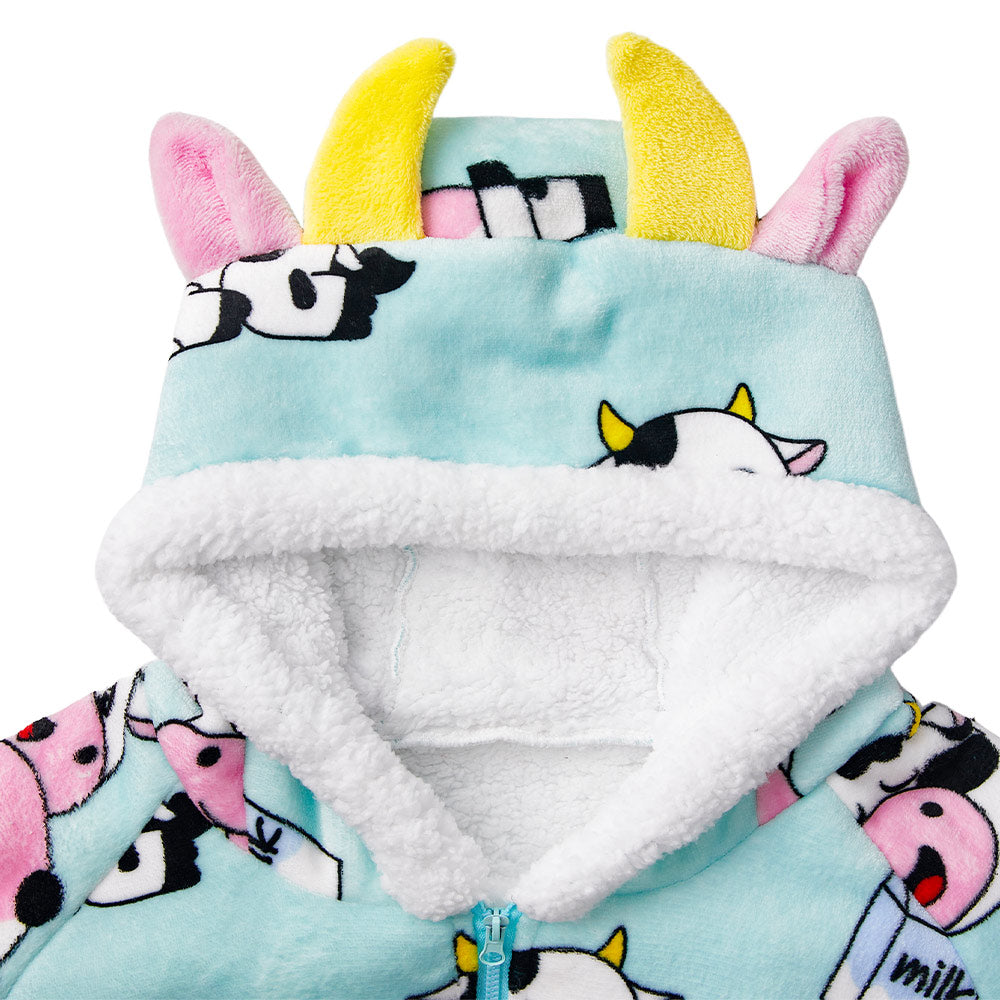 OLAOLA Blue Cow Wearable Blanket Kawaii Cattle Hoodie Animals Onesie Oversized Soft Homwear With Giant Pocket For Adult
