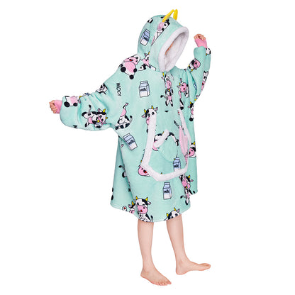 OLAOLA Blue Cow Wearable Blanket Kawaii Cattle Hoodie Animals Onesie Oversized Soft Homwear With Giant Pocket For Adult