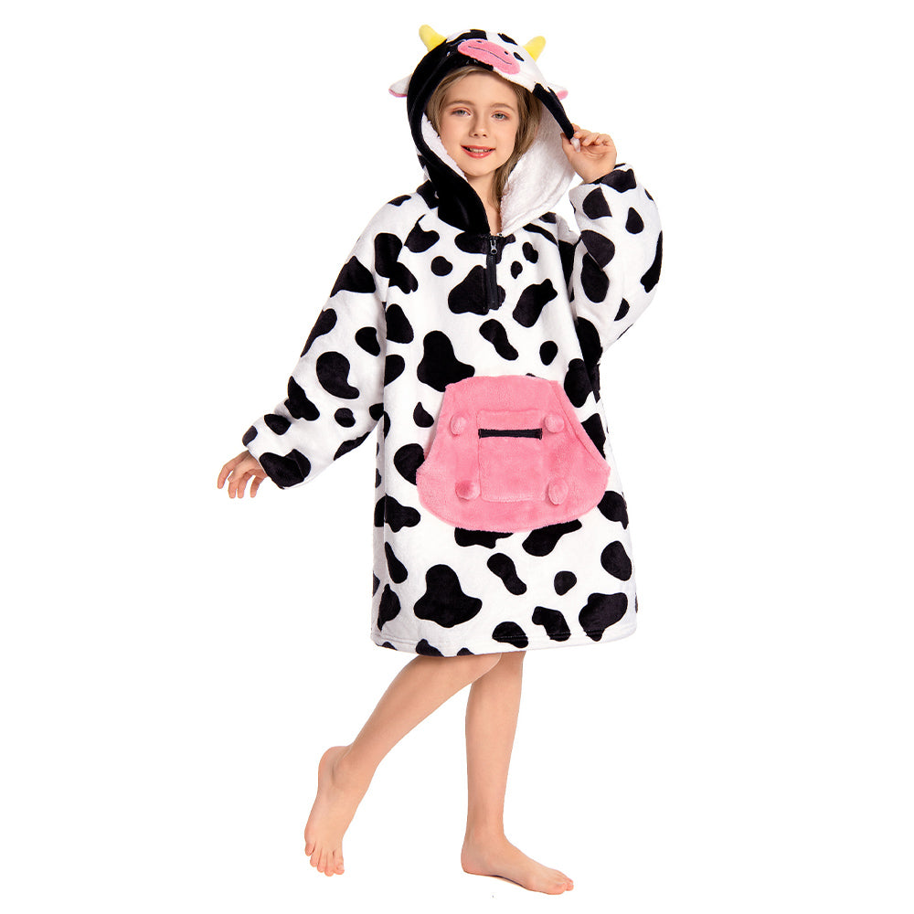 Kids OLAOLA Cow Wearable Blanket Hoodie Animals Onesie Oversized Soft Homewear With Giant Pocket