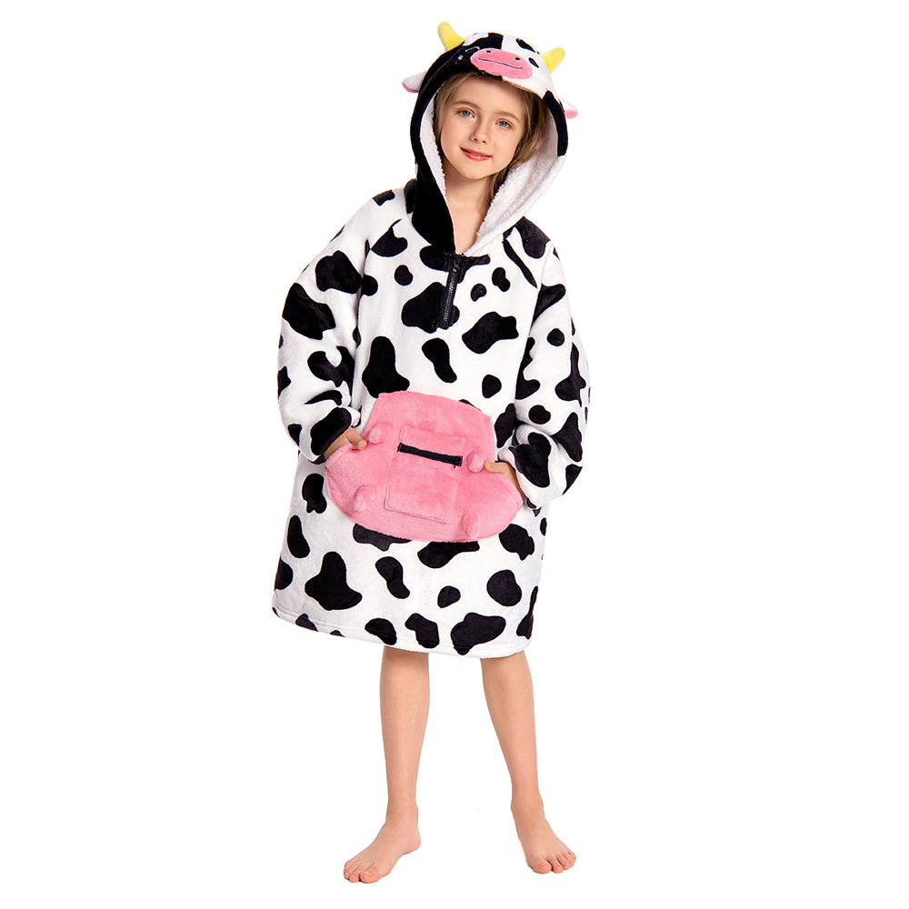 Kids OLAOLA Cow Wearable Blanket Hoodie Animals Onesie Oversized Soft Homewear With Giant Pocket