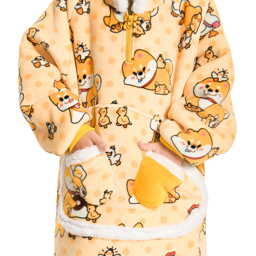 Kids OLAOLA Yellow Dog Wearable Blanket Hoodie Animals Onesie Oversized Soft Warm Cozy Sherpa Fleece Sweatshirt