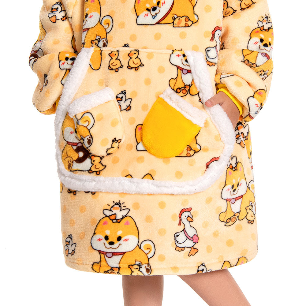 Kids OLAOLA Yellow Dog Wearable Blanket Hoodie Animals Onesie Oversized Soft Warm Cozy Sherpa Fleece Sweatshirt
